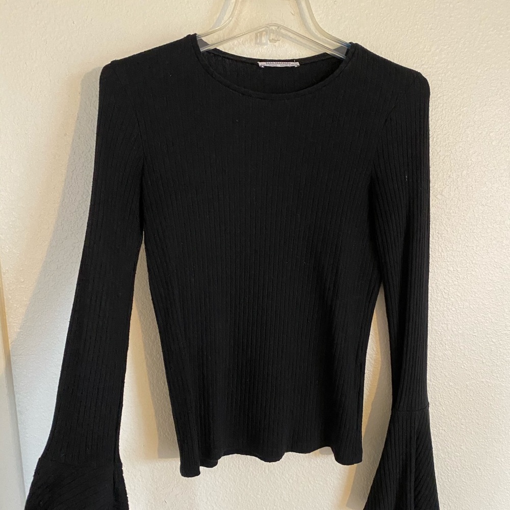Zara ribbed black bell sleeve top